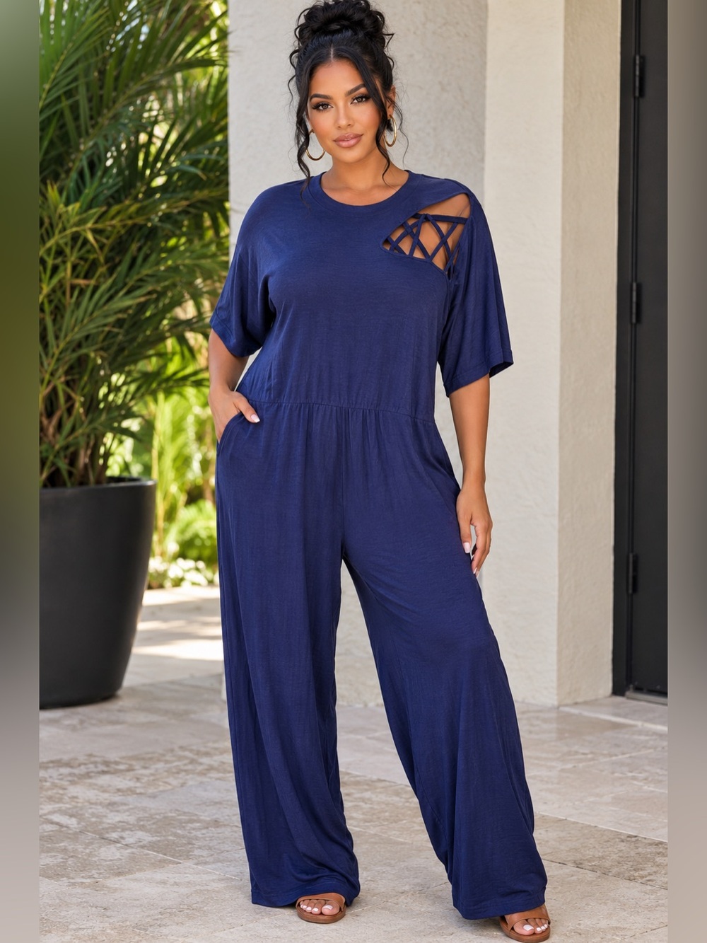 NWOT VENUS Women's Navy Cutout Romper Jumpsuit 2X